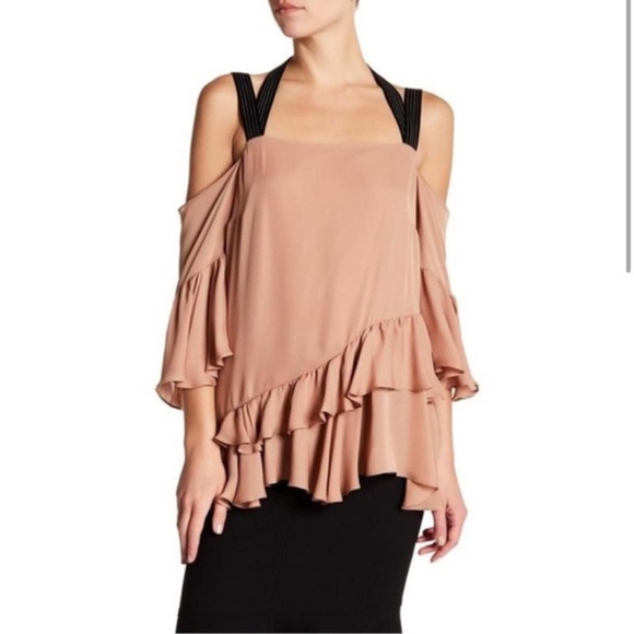 Cinq à Sept Blush Ruffle Cold Shoulder Dulce Top Rosetta Blouse - Picture 1 of 7